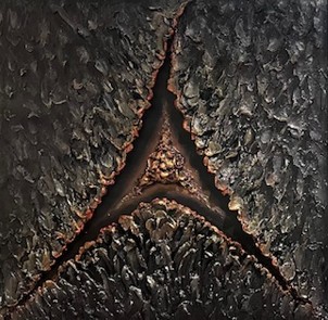 Emotions in Slumber Male 50×50, 2025, plaster and acrylic on canvas