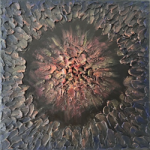 Exhale 50×50, 2025, plaster and acrylic on canvas