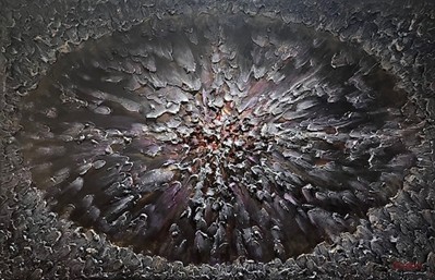 Explosion of Silence 115×75, 2025, plaster and acrylic on canvas